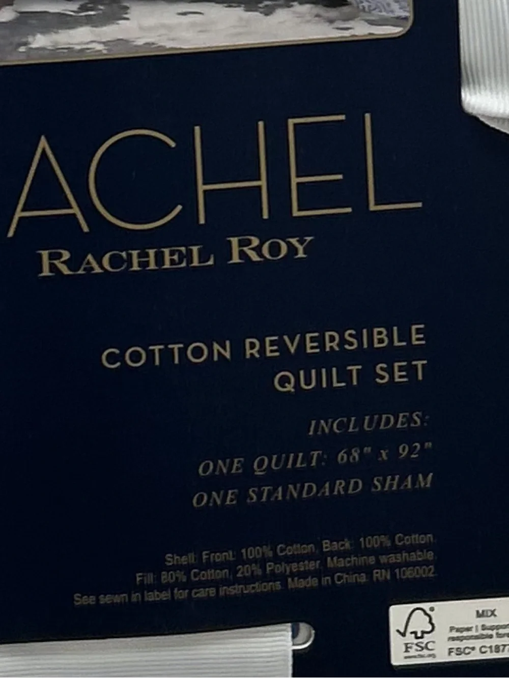 Rachel Roy Blue & White Floral Reversible Twin/Twin XL Cotton Quilt Set 68”x92”